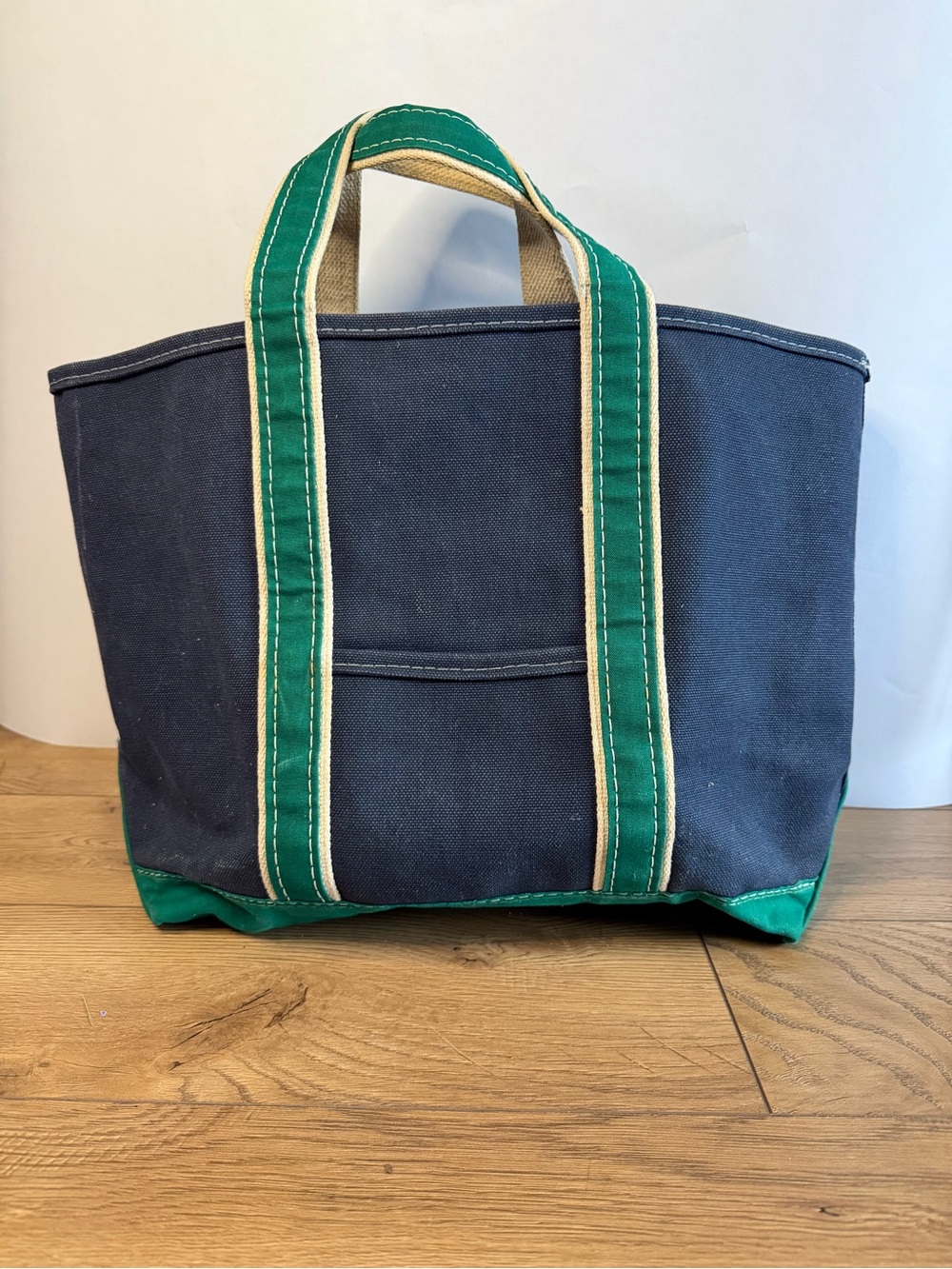 Vintage LL Bean Deluxe XL Boat and Tote Green Blue Sawtooth 80s with Pocket